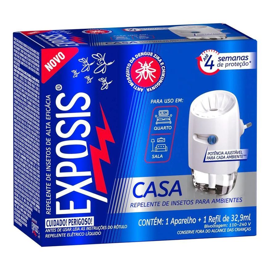 Kit 2 Aparelhos Elétrico + Refil Repelente Líquido Exposis Casa 32,9ml