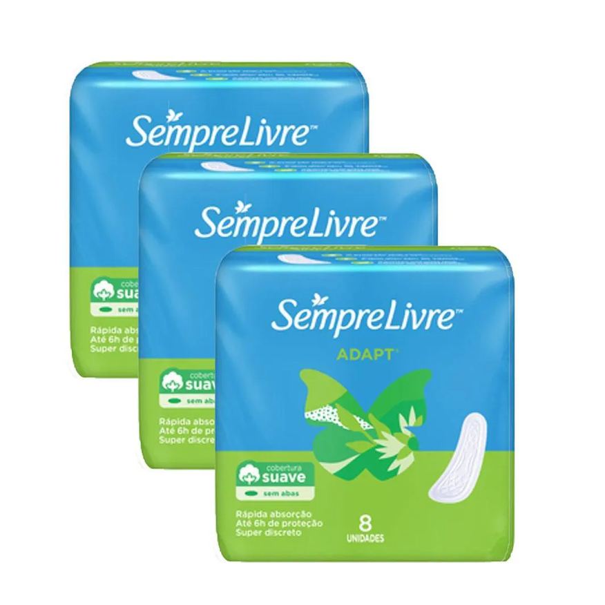 Sempre Livre Kit 3 Absorventes Externo Adapt sem Abas 8 unidades