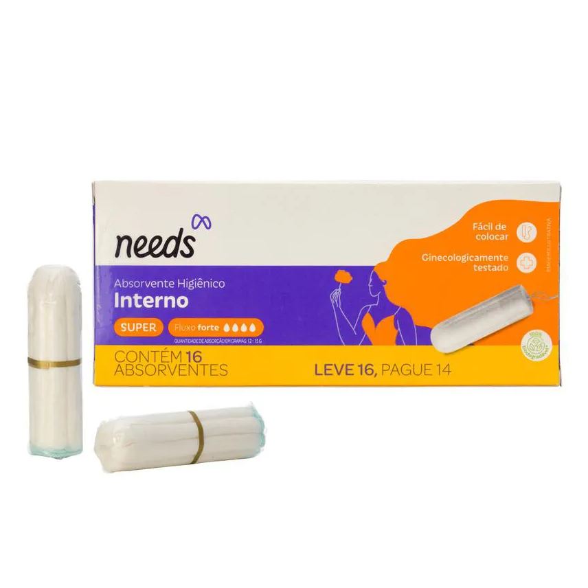 Needs Absorvente Interno Super Fluxo Forte 16 Unidades