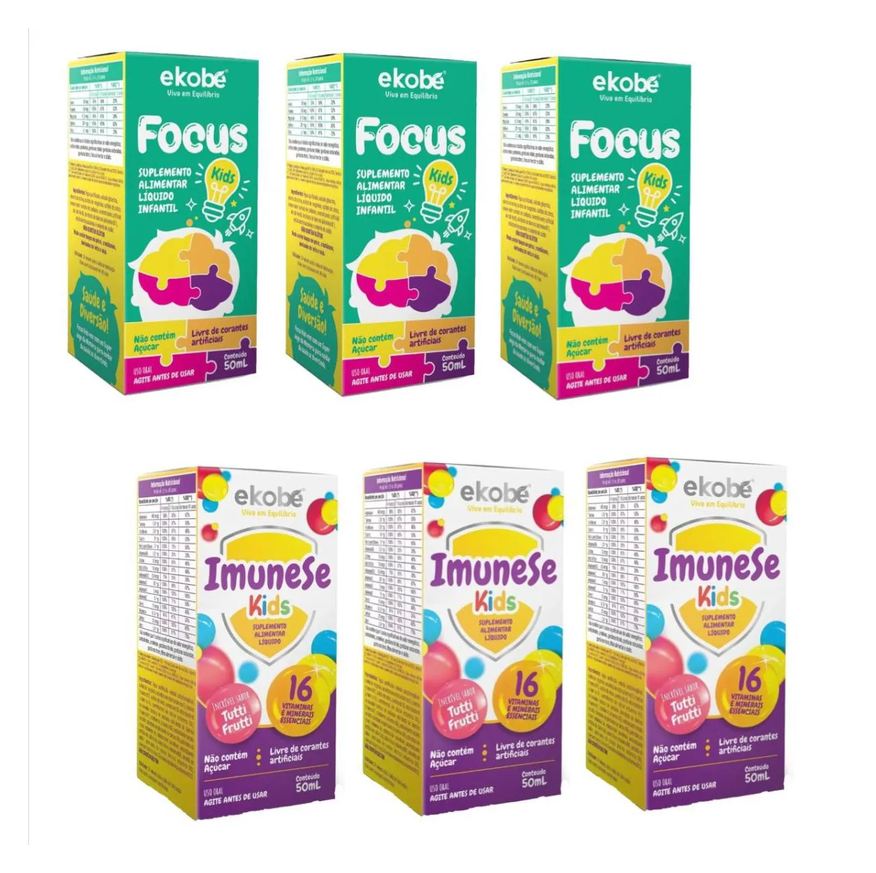 Ekobé 3x Focus Kids para Memória + 3x Imunese Kids - 16 Vitaminas