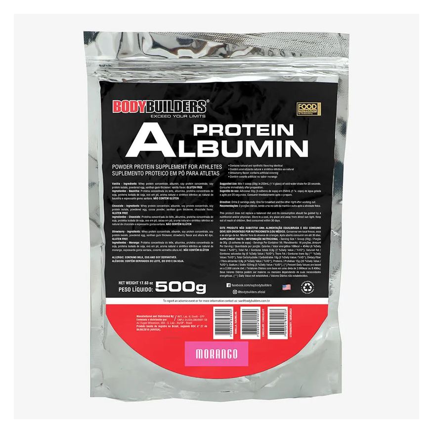 BodyBuilders Albumina Albumin Protein Morango Refil 500g