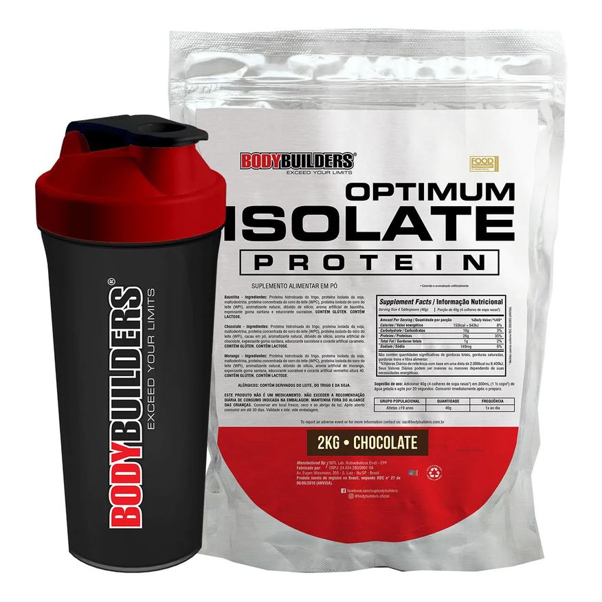 BodyBuilders Kit Proteína Isolada Optimum Isolate Protein Chocolate 2kg + Coqueteleira Shaker 600ml
