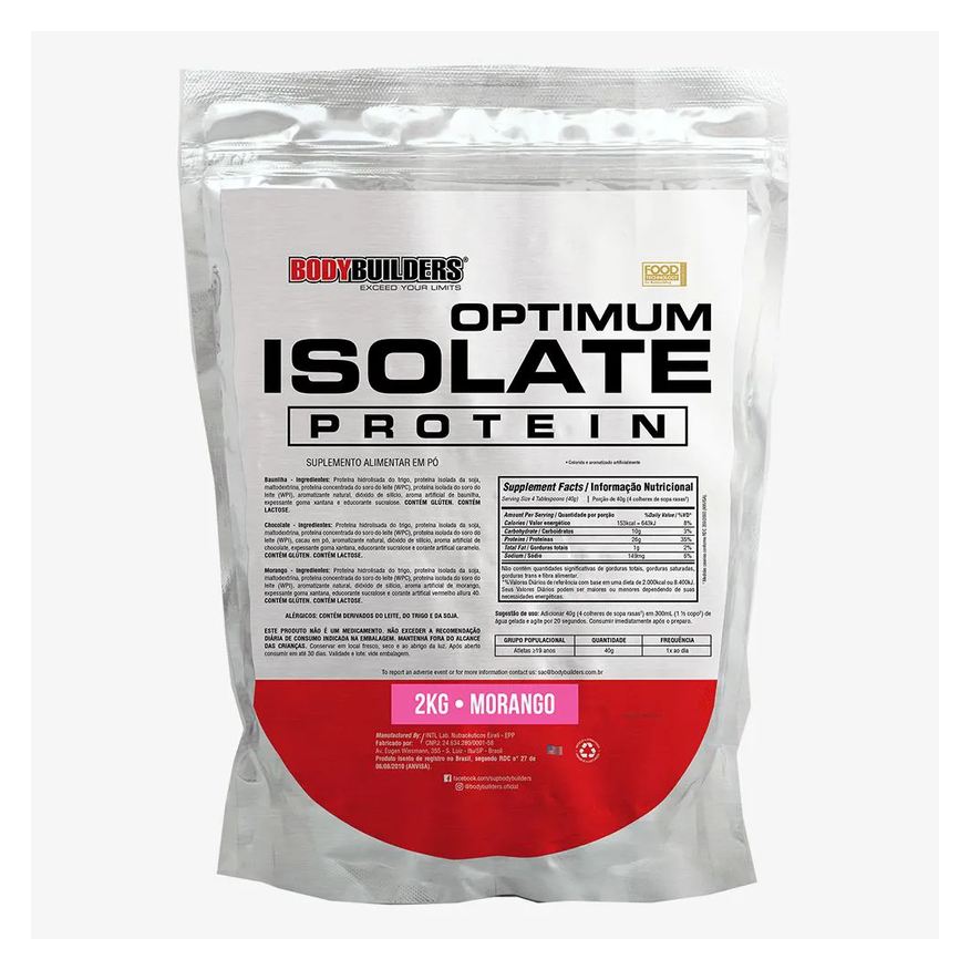 Bodybuilders Optimum Isolate Whey Protein 2kg - Recuperação Muscular - Morango