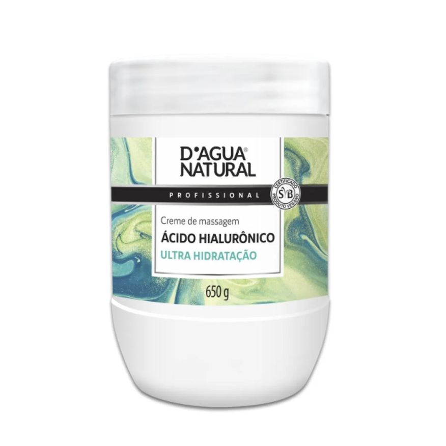 D'Agua Natural Creme de Massagem Ácido Hialurônico Ultra Hidratação Corporal 650g