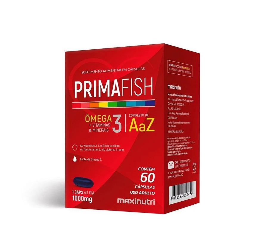 Maxinutri Prima Fish 1000mg (60 Cápsulas) - Padrão: Único
