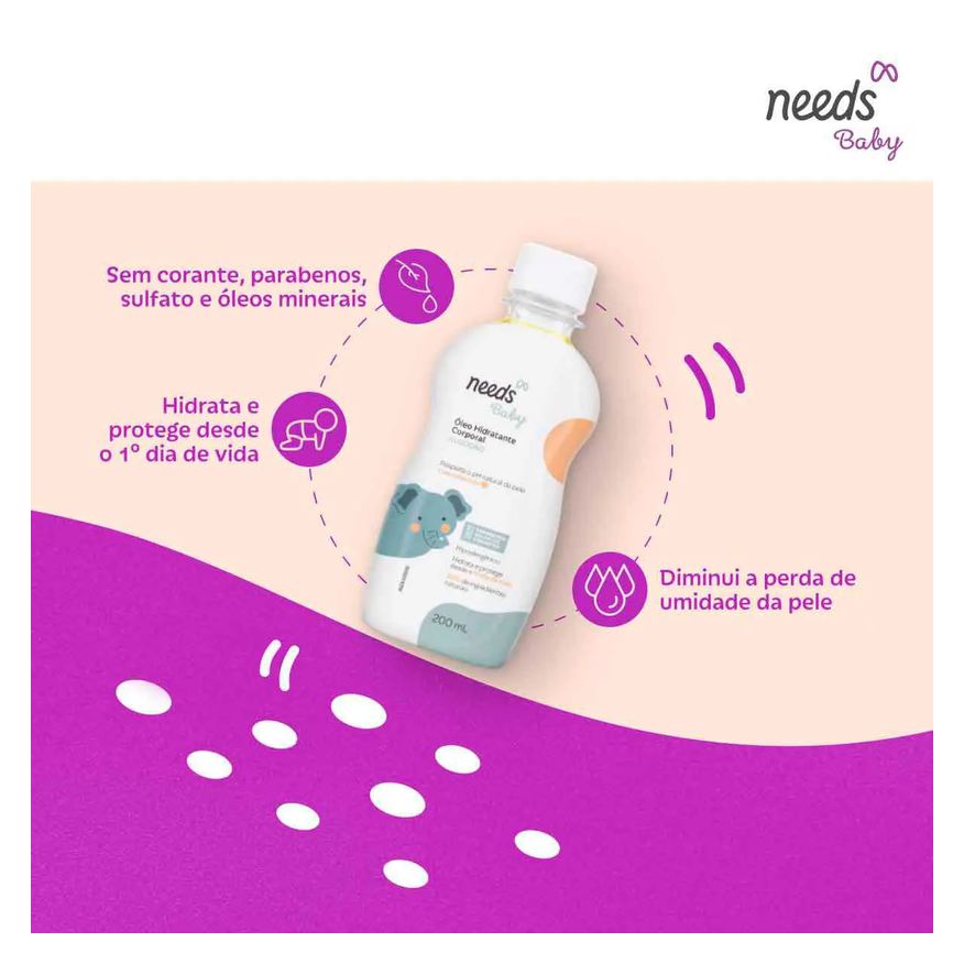 Needs Óleo Hidratante Corporal Infantil Baby Algodão 200ml