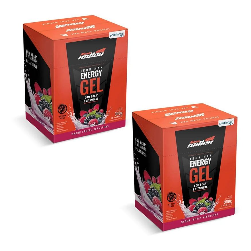2X Kit Iron Man Instant Energy Gel – 10 Unidades 30g Frutas Vermelhas – New Millen