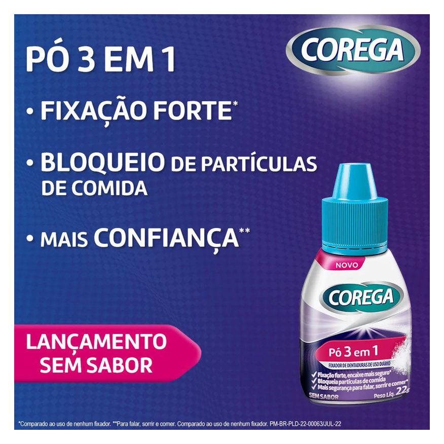 Pó Kit Fixador de Dentadura Corega 3 em 1 22g 3 unidades