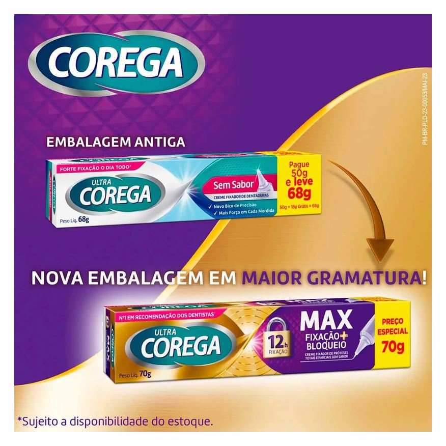 Fixador Creme de Dentadura Ultra Corega Max Fixação + Bloqueio Sem Sabor 70g