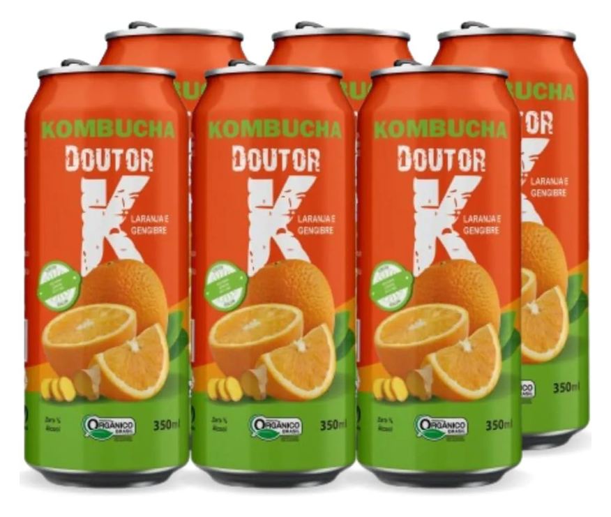 Nataly 6x Kombucha Orgânica Sabor Laranja e Gengibre 350ml Drk