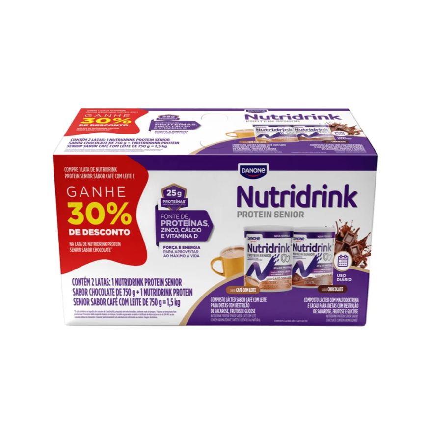 Composto Kit Lácteo Danone Nutridrink Protein Senior Chocolate 750g + Café com Leite 750g