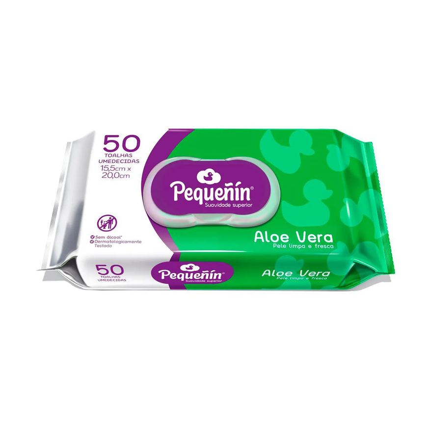 Pequenin Lenço Umedecido Pequeñin Aloe Vera Sem Álcool 50 unidades