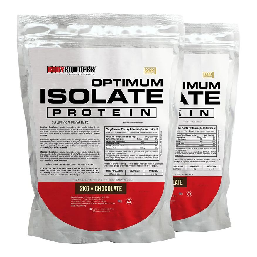 Bodybuilders Kit 2x Whey Protein Optimum Isolate Refil 2kg - Kit para Ganho de Massa Muscular e Resistência - Chocolate
