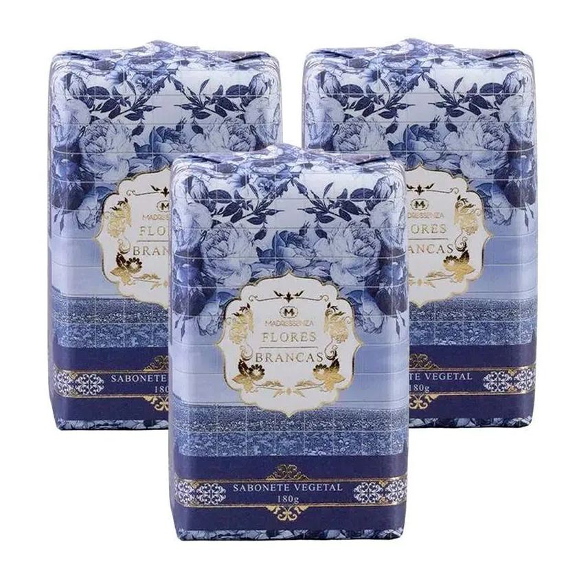 Madressenza Kit 3 Sabonetes em Barra Flores Brancas 180g