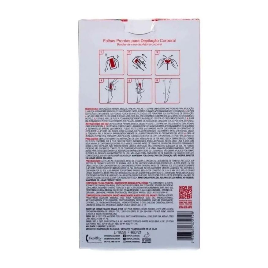 Prontas Folhas Depilflax para Depilação Corporal Morango C/20