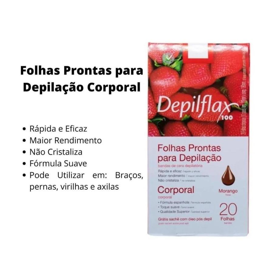 Prontas Folhas Depilflax para Depilação Corporal Morango C/20