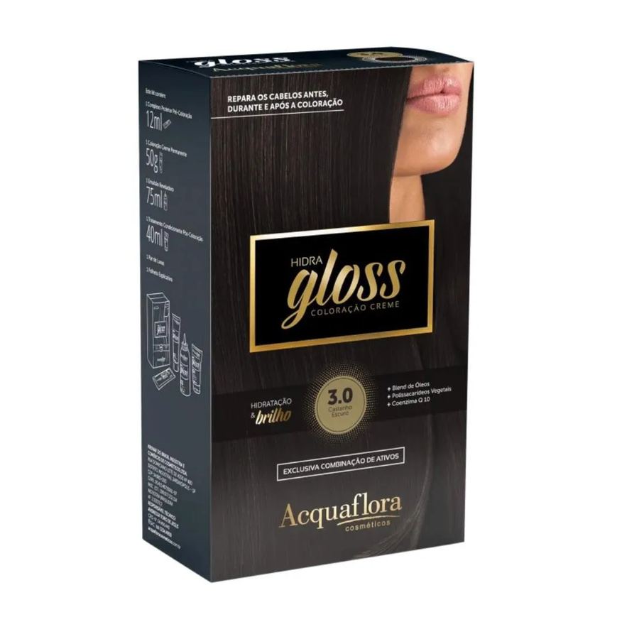Acquaflora Coloração Creme Kit Hidra Gloss 3.0 Castanho Escuro