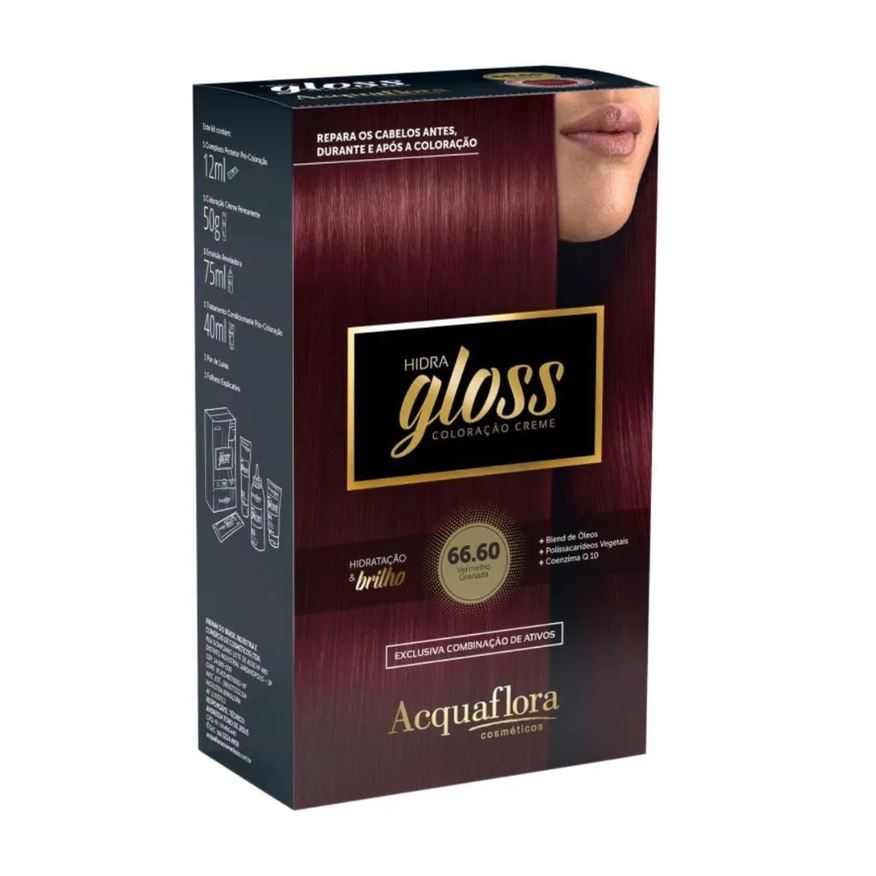 Acquaflora Coloração Creme Kit Hidra Gloss 66.60 Vermelho Granada