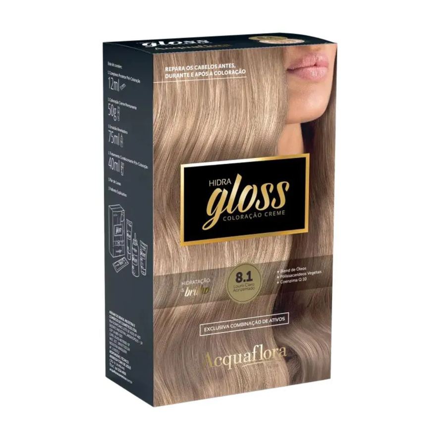 Acquaflora Coloração Creme Kit Hidra Gloss 8.1 Louro Claro Acinzentado