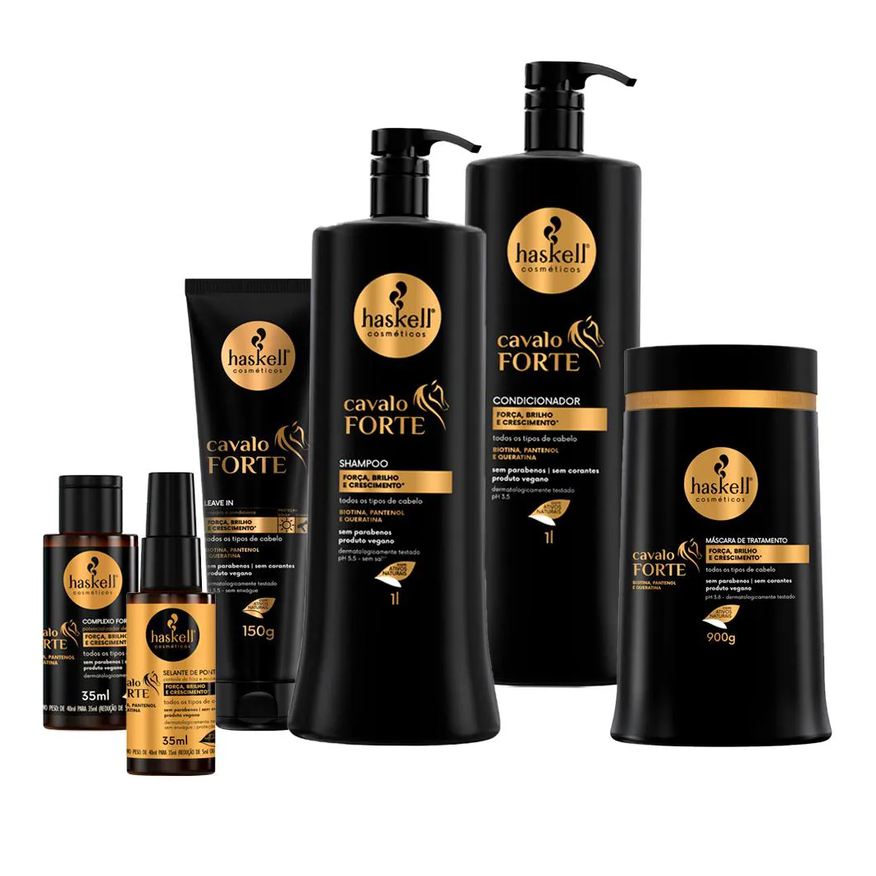 Haskell Kit Cavalo Forte Shampoo Condicionador Máscara 1kg Completo 6 Itens