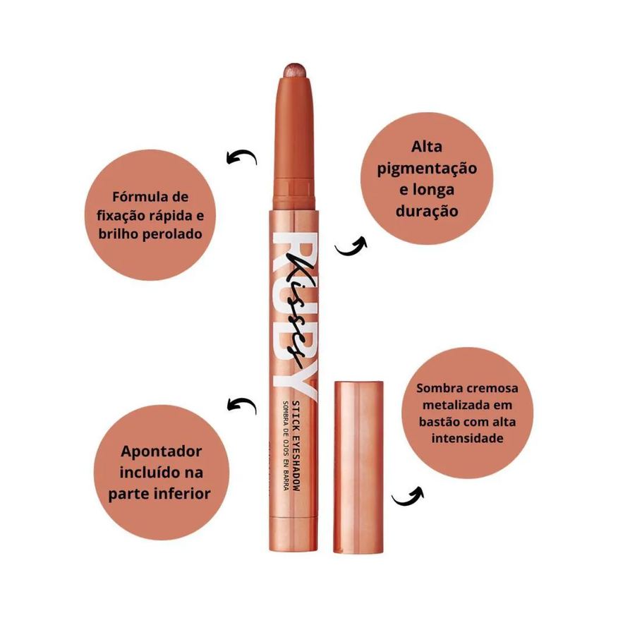 para Sombra Olhos em Barra Ruby Kisses Stick Eyeshadow Rose Glam 1,4g Rsb02b