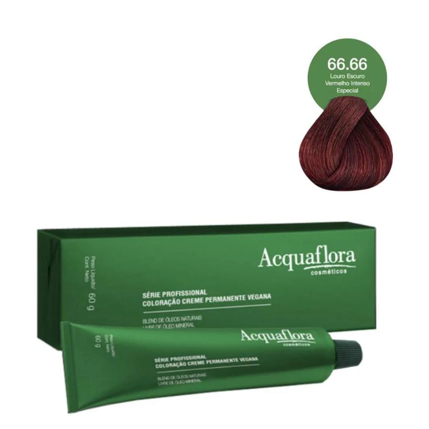 Acquaflora Coloração Creme Vegana 66.66 Louro Escuro Vermelho Intenso Especial 60g