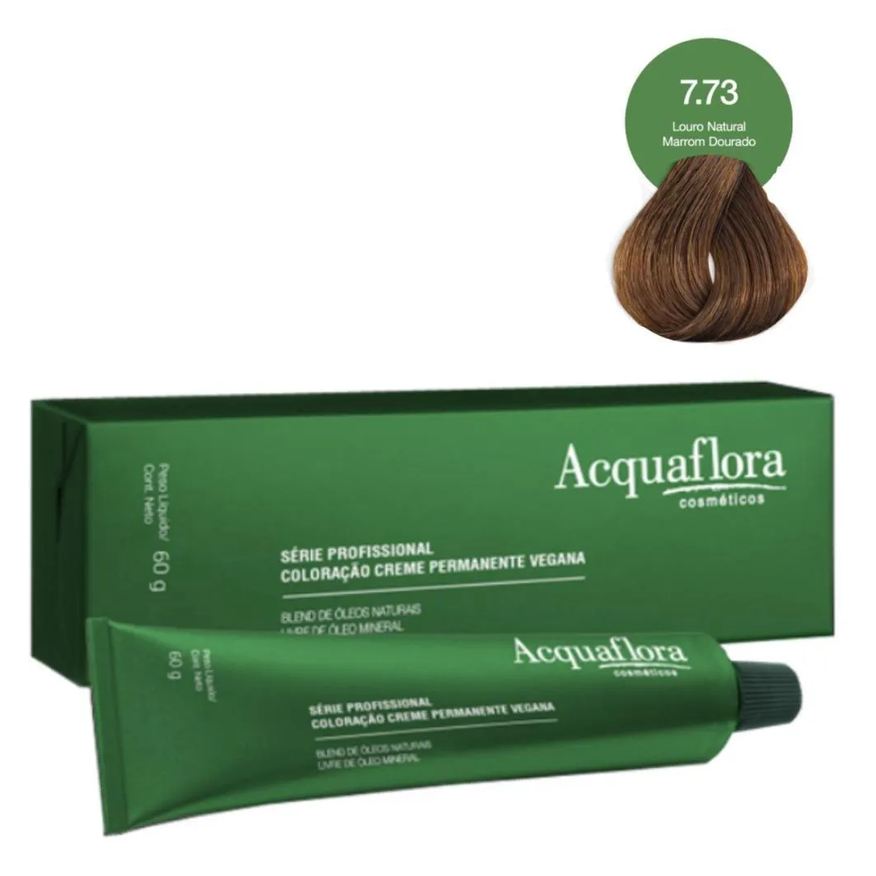 Acquaflora Coloração Creme Vegana 7.73 Louro Natural Marrom Dourado 60g
