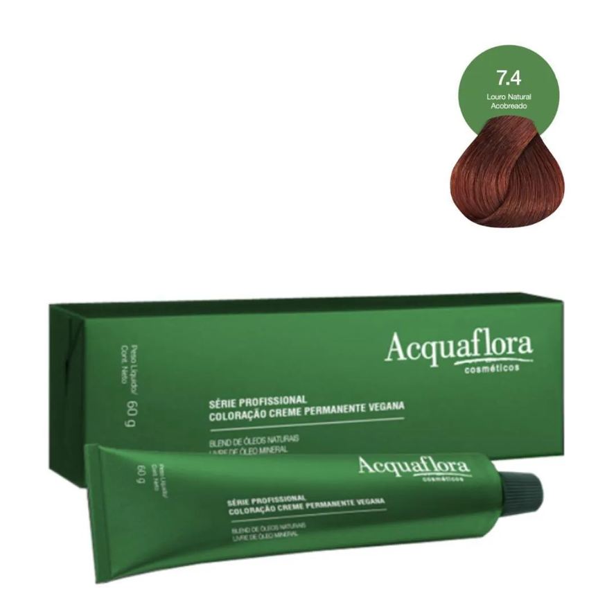 Acquaflora Coloração Creme Vegana 7.4 Louro Natural Acobreado 60g