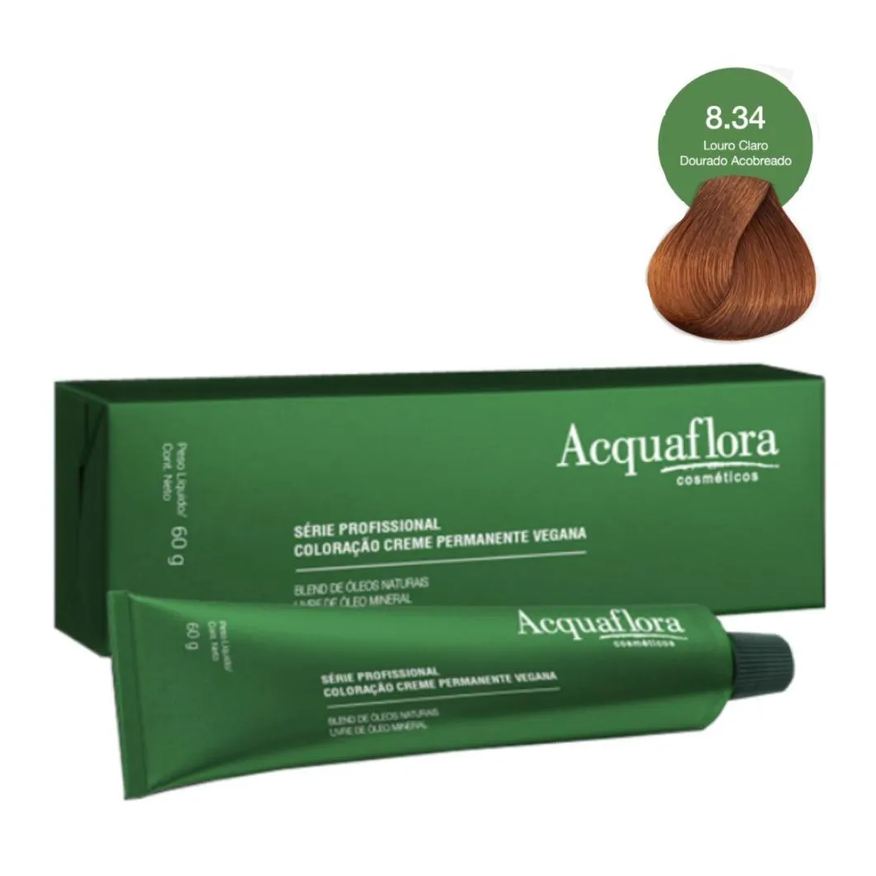 Acquaflora Coloração Creme Vegana 8.34 Louro Claro Acobreado 60g