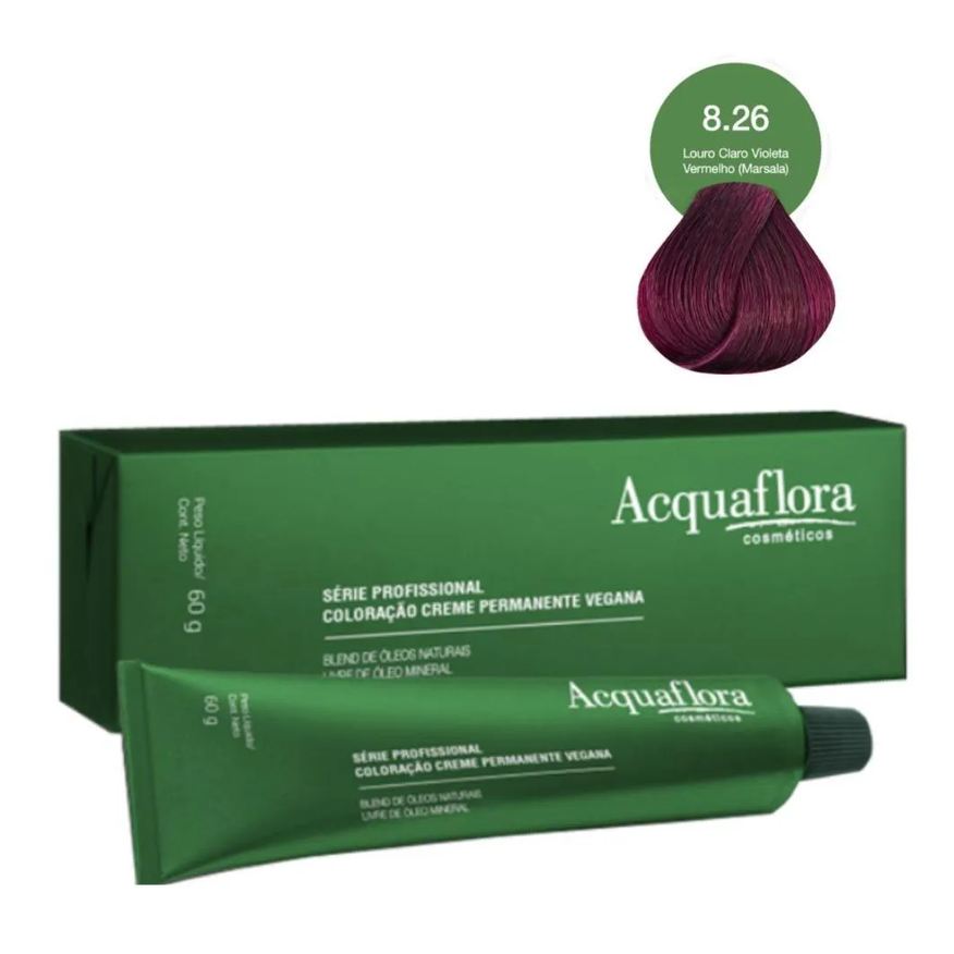 Acquaflora Coloração Creme Vegana 8.26 Louro Claro Violeta Vermelho (marsala) 60g