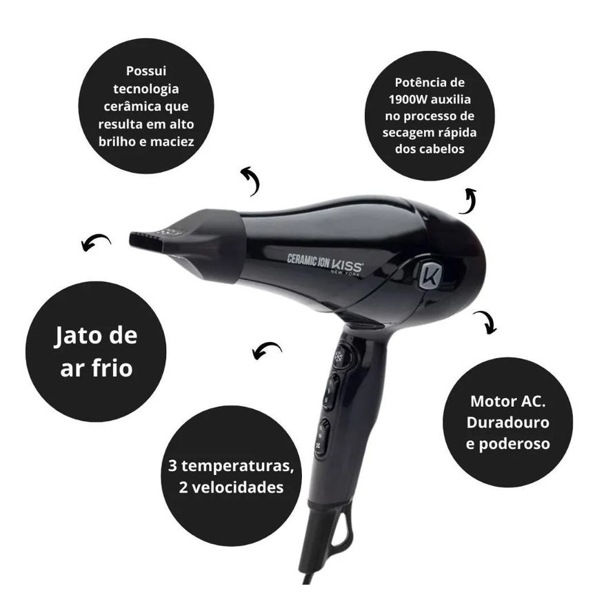 Kiss Secador New York Ceramic Ion 1900w 127v Bdp5br