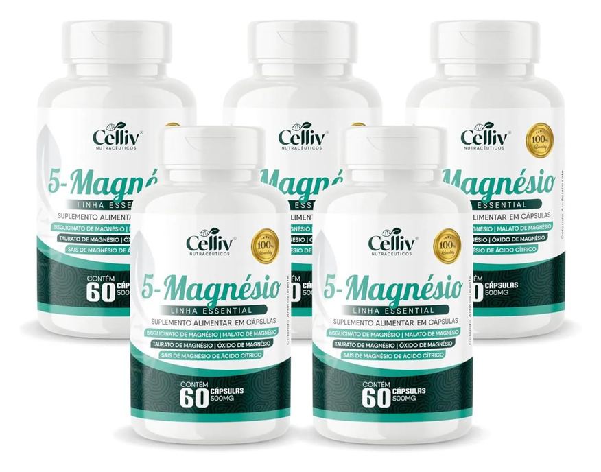 CELLIV 5X 5-MAGNéSIO (BISGLICINATO, MALATO, TAURATO, ÓXIDO E SAIS DE MAGNéSIO) 60 Cápsulas 500mg