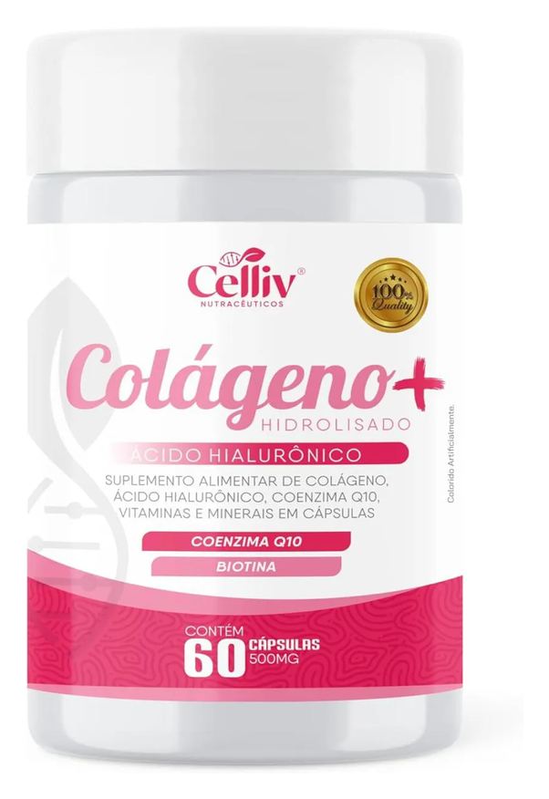 Celliv Colágeno Hidrolisado + Ácido Hialurônico + Coenzima Q10 + Biotina e Vitams 60 cápsulas