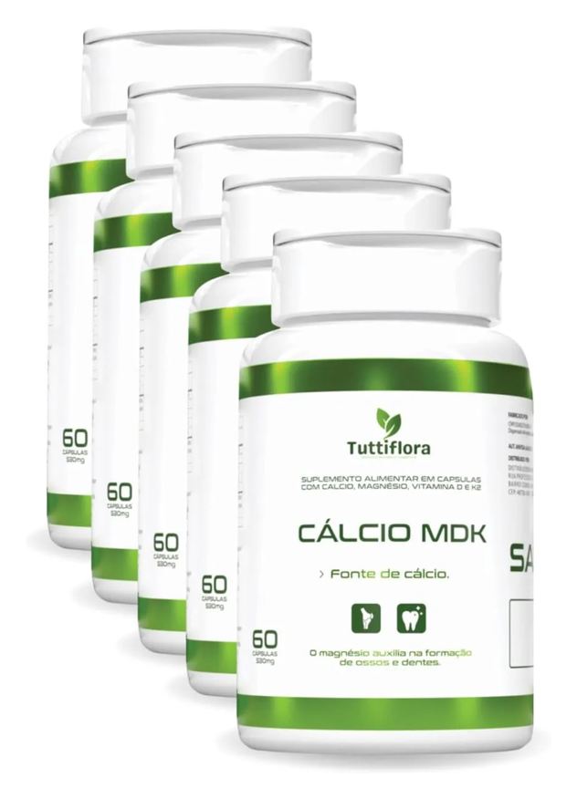 Tuttiflora 5x Cálcio Mdk (cálcio, Magnésio, Vitamina D e Vitamina K2) 60 Capsulas de 530mg
