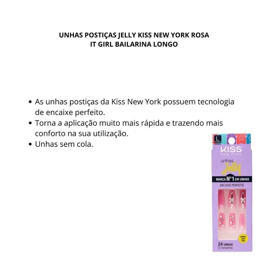 Postiças Unhas Jelly Kiss New York Rosa It Girl Bailarina Longo