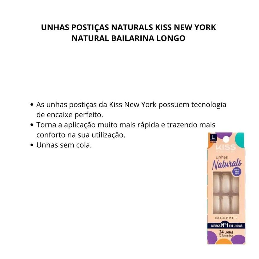 Natura Unhas Postiças Naturals Kiss New York Natural Bailarina Longo
