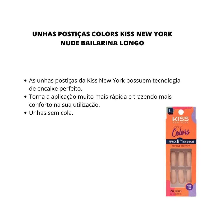 Postiças Unhas Colors Kiss New York Nude Bailarina Longo