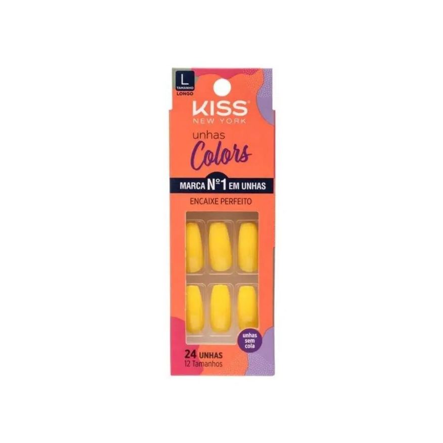 Postiças Unhas Colors Kiss New York Amarelo Canário Bailarina Longo