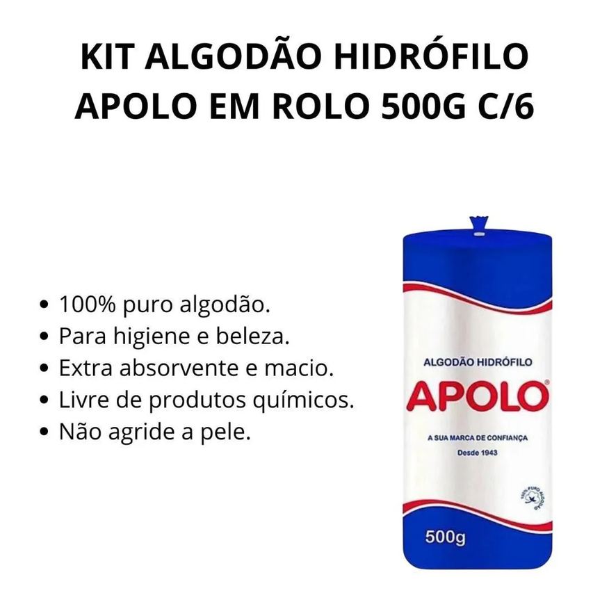 Algodão Kit Hidrófilo Apolo em Rolo 500g C/6