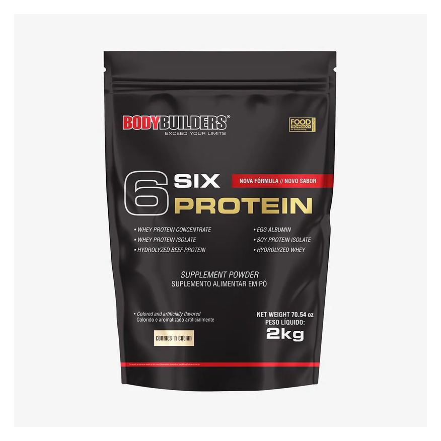 Bodybuilders Whey Protein Concentrado 6 Six Protein 2kg - Ganho de Massa Muscular Magra e Força Muscular – Cookies Amp