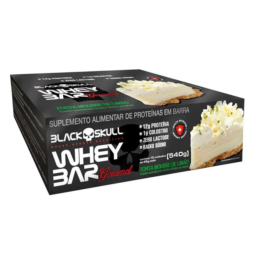 Black Skull Whey Bar Gourmet C/12 Barras 45g Sabor Limão