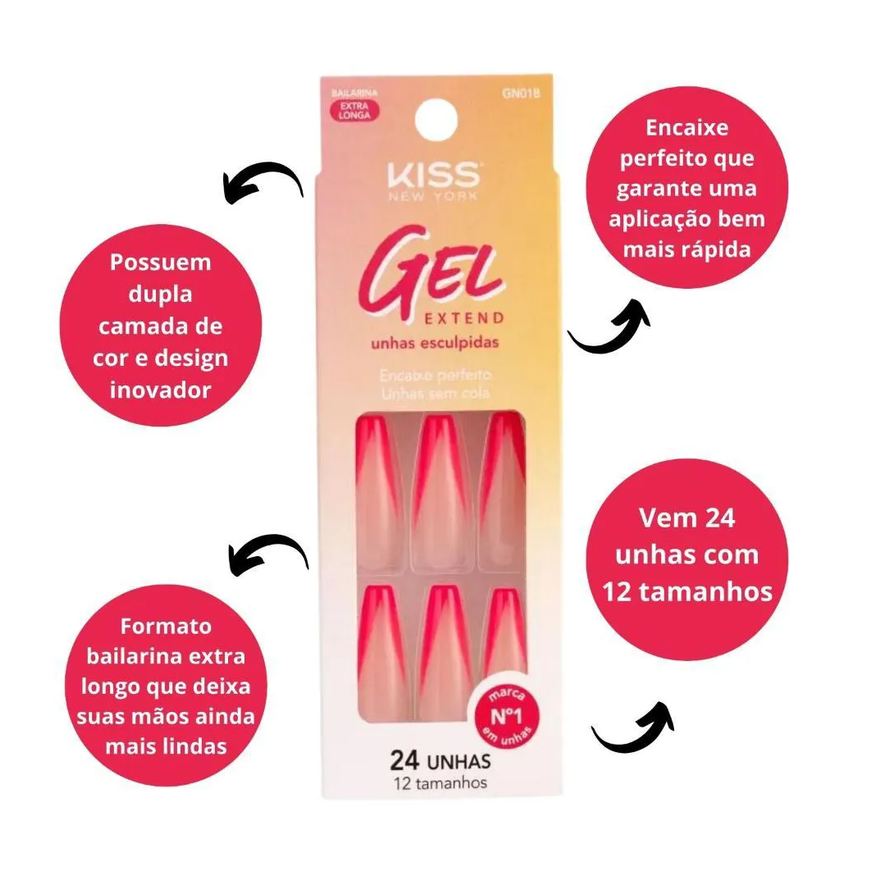 Postiças Unhas Kiss Ny Gel Extend Bailarina com 24un Gn01b
