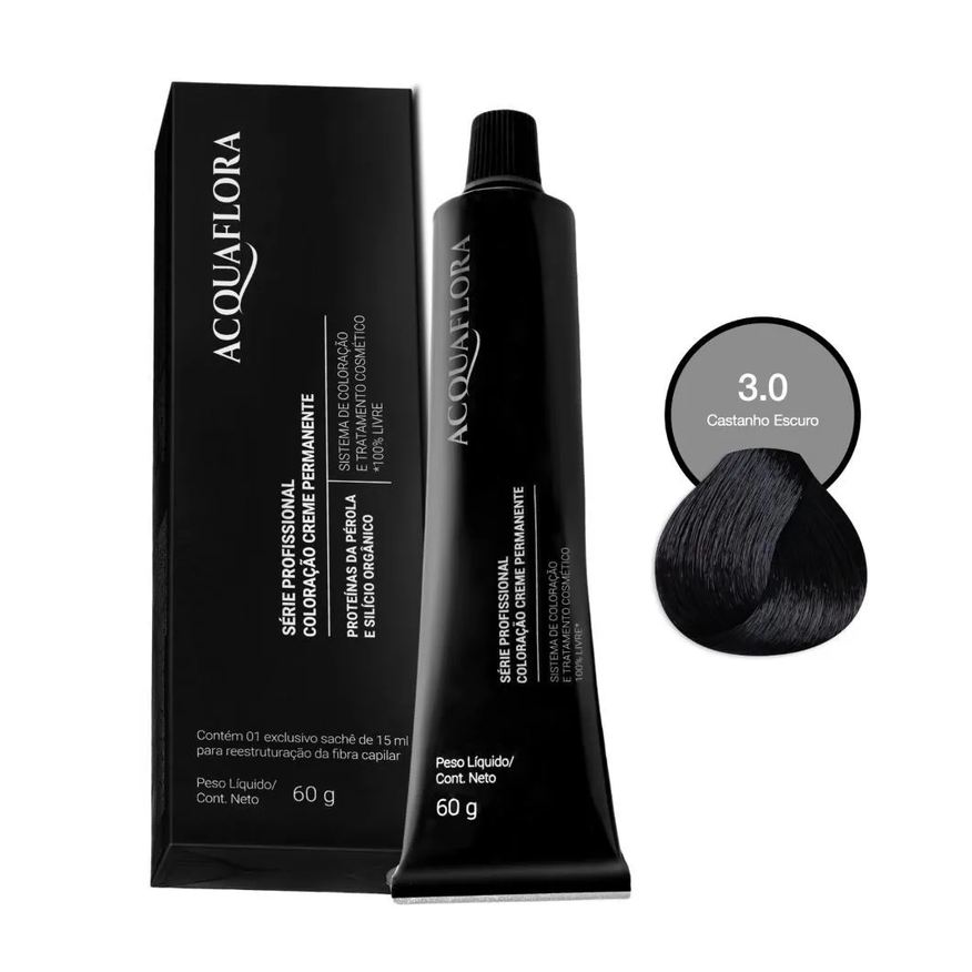 Acquaflora Coloração Creme Permanente 3.0 Castanho Escuro 60g