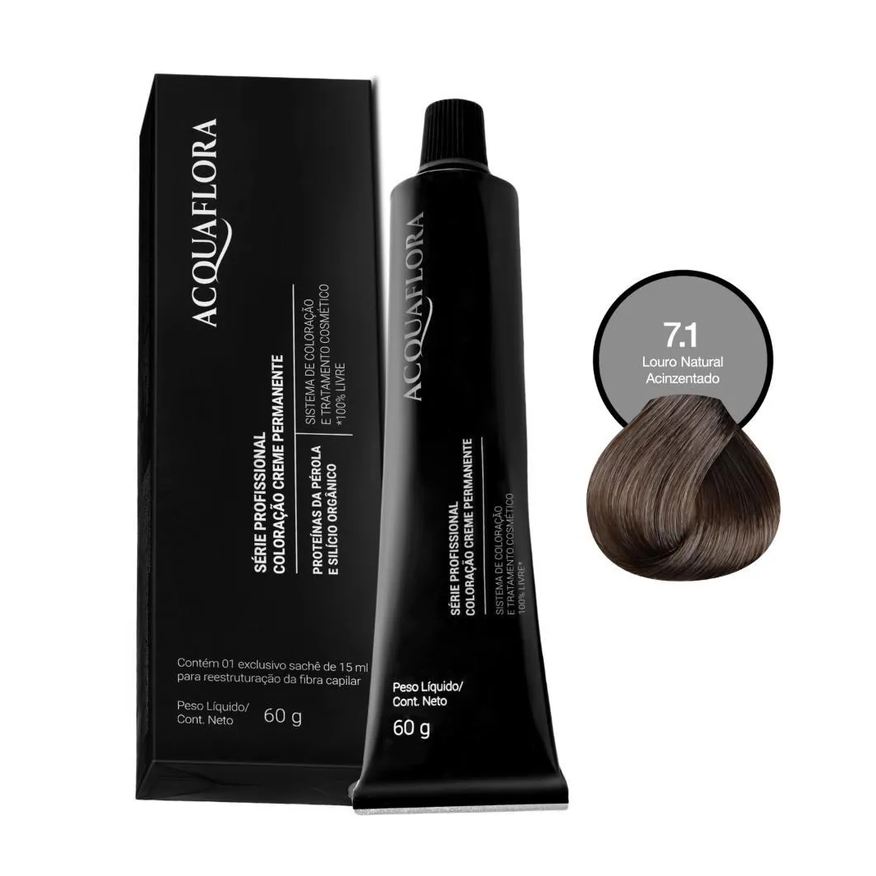 Acquaflora Coloração Creme 7.1 Louro Natural Acinzentado 60g