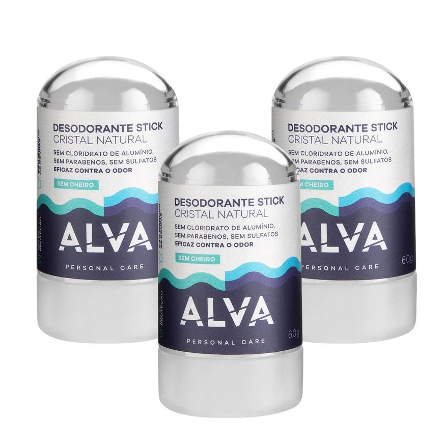 Alva Kit Desodorante Stick Kristall Sensitive - 60g 3 Unids sem Cheiro
