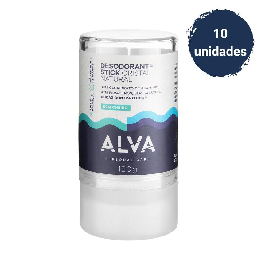Alva Kit 10 Desodorante Natural e Saudável Pedra Cristal 120g Neutro