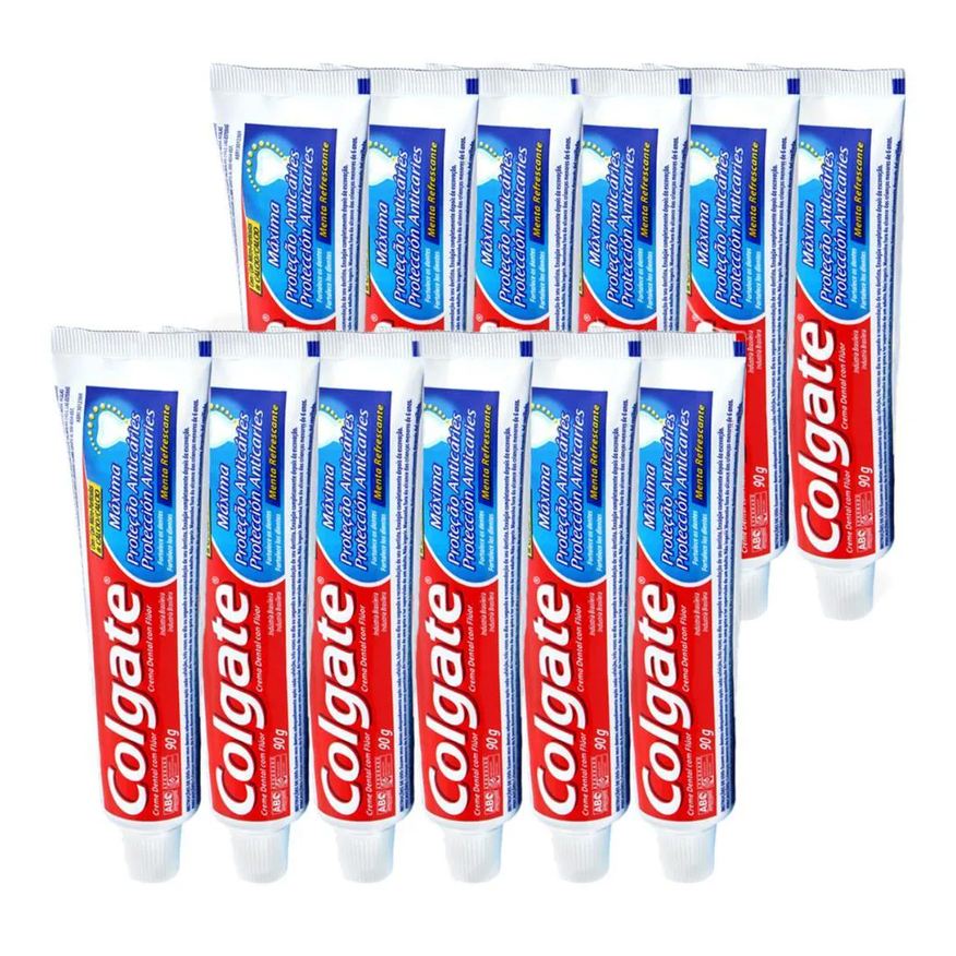 Colgate Kit Com 12 Cremes Dentais Máxima Proteção Anticáries 90g