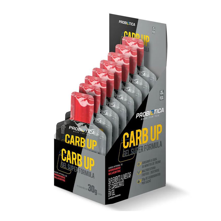 Probiótica Carb Up Gel Super Formula Display 10 Sachês de 30g Cada - Morango - Probiotica