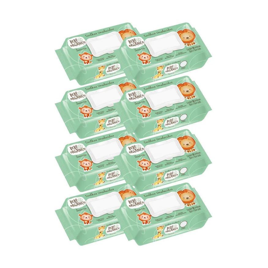 Bebê Orgânico Kit Toalha Umedecida Suave 120 unidades 8 pacotes