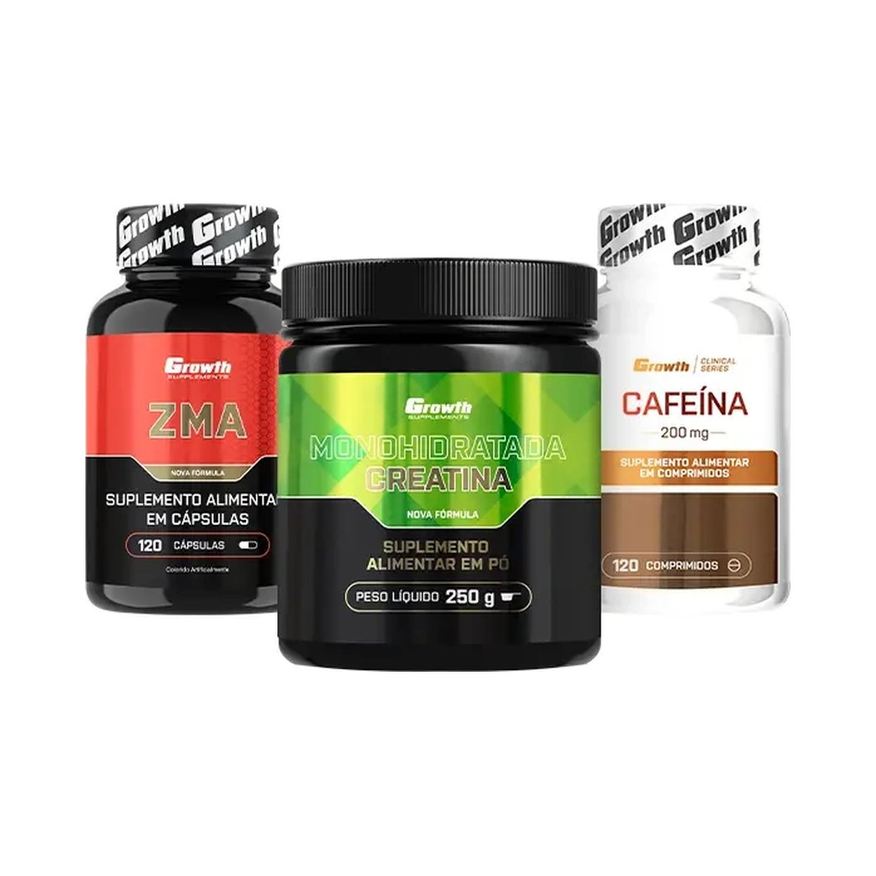 Iniciantes: Kit Cafeína 200mg 120 comp, ZMA 120 Cápsulas e Creatina Monohidratada 250g